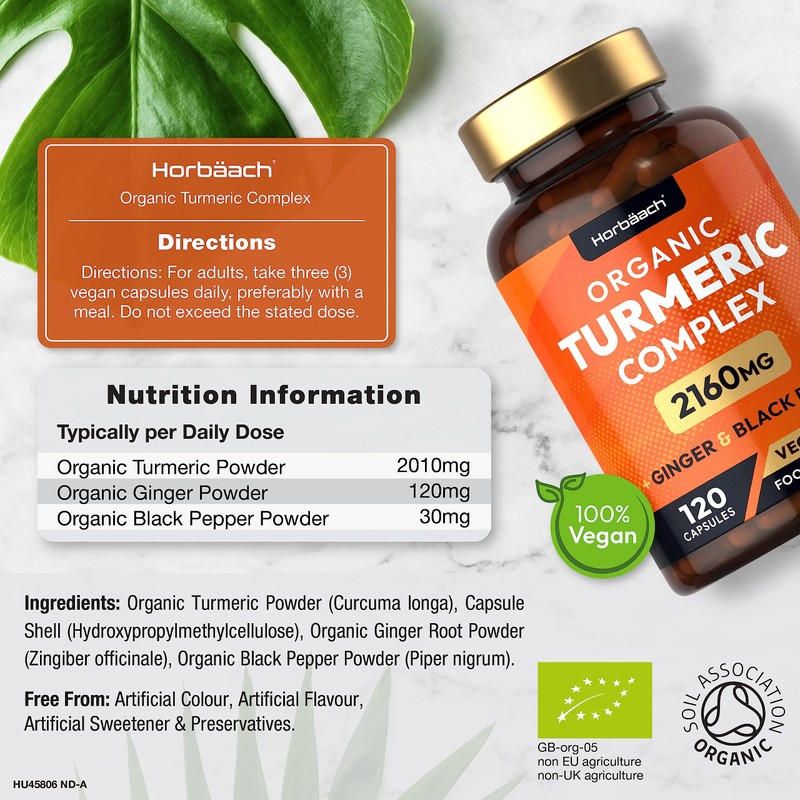 Organic Turmeric and Black Pepper Capsules | 2160mg | High