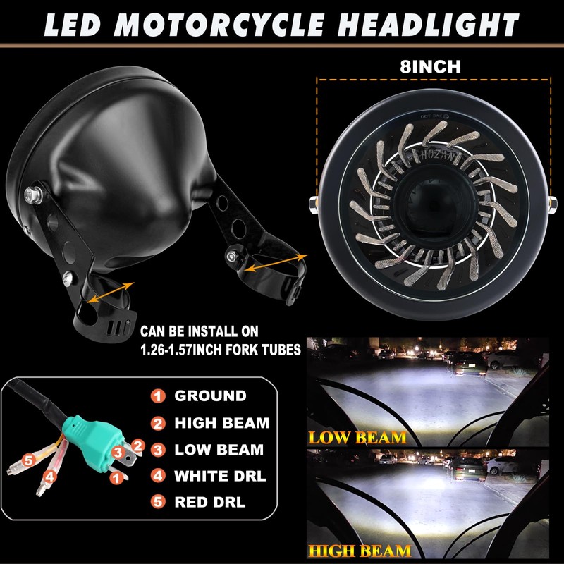 PKEDUO Demon Eye Motorcycle Headlight with Housing Bucket White/Amber DRL