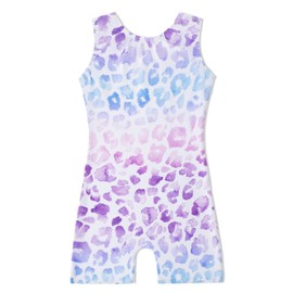 EQSJIU Tumbling Outfits For Girls With Shorts Shiny White Leopard Render Purple Blue Sparkle Dance Unitards Biketards Hip Hop Dance Clothes Girls 7-8 Years