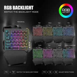 Vbestlife Teclado Mecánico para Juegos RGB con una Mano, Teclado para Juegos Profesional Tipo C Inalámbrico 2.4G con Tecla Empotrada, Modos de Iluminación 8RGB, 35 Teclas