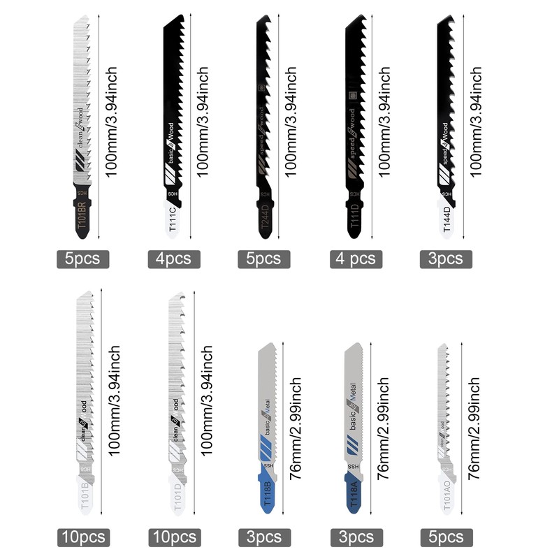 Tunejoy Jigsaw Blades T-Shank Jigsaw Blade Set Professional Made of