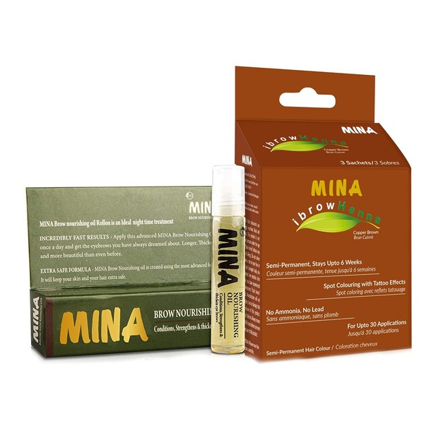 MINA ibrow Hair Color Henna Kit (Copper Brown) (Copper Brown with Nourishing Oil)