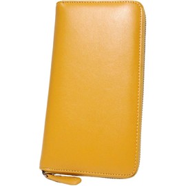 FashionBerry Luxury Sheepskin Long Wallet, Round Zipper, Genuine Leather, Sheepskin, Lightweight, Colorful, Large Capacity, Unisex, Made by Leading Leather Craftsmen, yellow