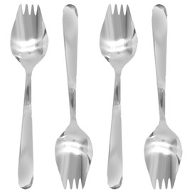 Cionyce 4 Pack Silver Stainless Steel Sporks, 5.9 Inch Salad Forks, Fruit Appetizer Spork, Dinner Forks Set, Dessert Ice Cream Forks, Soup Spoon for Household or Camping