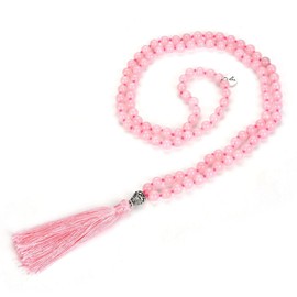 Adabele Premium 108 Mala Bead Tassel Necklace - Real 8mm Natural Pink Rose Quartz Semi Precious Crystal Buddhist Japa Prayer Beaded Jewelry RGN12