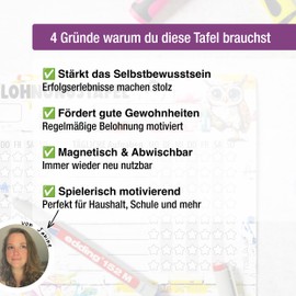 TOBJA Children's Magnetic Reward Board - Graffiti Design with Owl & Bat - For 2 Children - With 4 Pens - Daily & Weekly Tasks - 30 x 30 cm - Wipe Clean