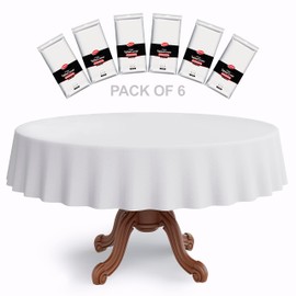 Neatiffy 84 Inch 6 Pack Disposable Round Plastic Tablecloths Picnic/Camping/Party/Banquet Table Cover. Table Cloth for Round 84" Tables, (White)