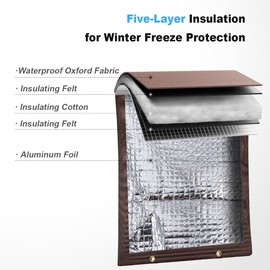 Outdoor Pipe Insulation Cover, Waterproof Backflow Preventer Cover for Winter Freeze Protection, Heavy-Duty 5-Layer Fabric Insulated Wrap for Sprinklers and Valves 16W x 20H inches- Brown