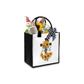 HMJKL Christian Tote Bags For Women, Inspirational Gift For Women Friends Colleagues Teachers, Sunflower Cross Faith Themed Shoulder Bag For Work Shopping Study Travel Holiday, a35