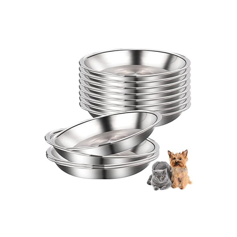 12 cuencos de acero inoxidable para gatos poco profundos, platos