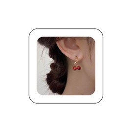 Allereya Vintage Crystal Ruby Cherry Drop Earrings Red Rhinestone Cherry Stud Earrings Gold Ruby Cherry Dangle Earrings Ruby Red Cherry Earrings Jewelry for Women and Girls