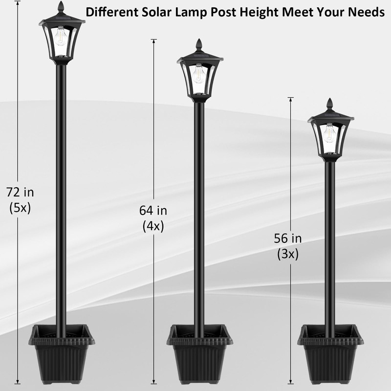 72" Solar Outdoor Light with Planter,Waterproof Solar Post Lamp Ligts,Solar