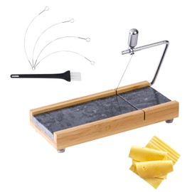 Tianman Cheese Slicer Cheese Cutter with 4 Replacement Cutting Wire,Heavy Duty 8.27"x 4.4",Marble Board Cheese Slicer for Block Cheeses, Butter,Cakes and More(Black Grey)