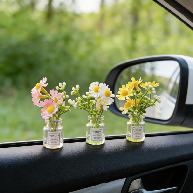 houlishu 3-Pack Daisy Flower Car Decor, Cute Dashboard Mini Vase
