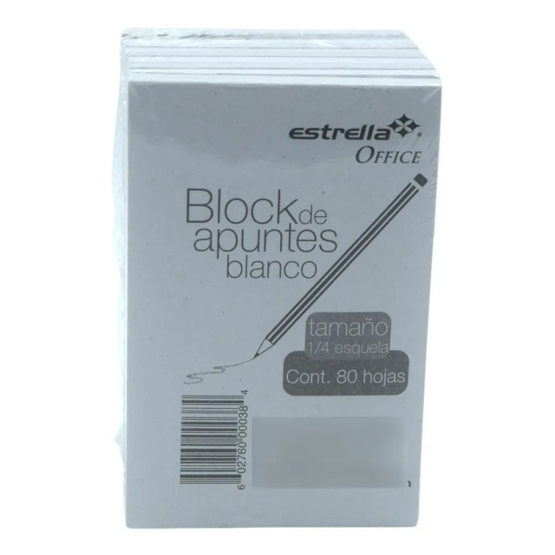 Block De Apuntes Blanco 1/4 Esquela 80 Hojas Con 10