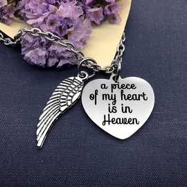 Memorial Jewelry A Piece of My Heart is in Heaven Necklace Heart Necklace-Sympathy Jewelry gifts for loss,in Memory of Mom Dad Grandpa Baby Loss Memorial Gift