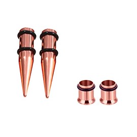 HEKEUOR 1G/7MM 2 Pairs 316L Steel Tapers and Tunnels Ear Stretching Kit Single Flare Plugs Flesh Tunnel With O-rings, Stainless Steel, no gemstone