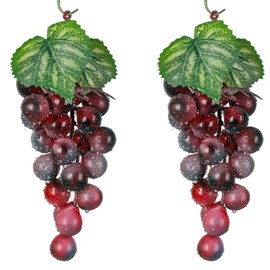2 Bunches Red Rubber Grapes Artificial Grape Fake Grapes Lifelike Artificial Fruits for Party Pub Cabinet Ornament Home Garden Wedding Decoration Photography Props (24 Grains 6.5 Inches Long)