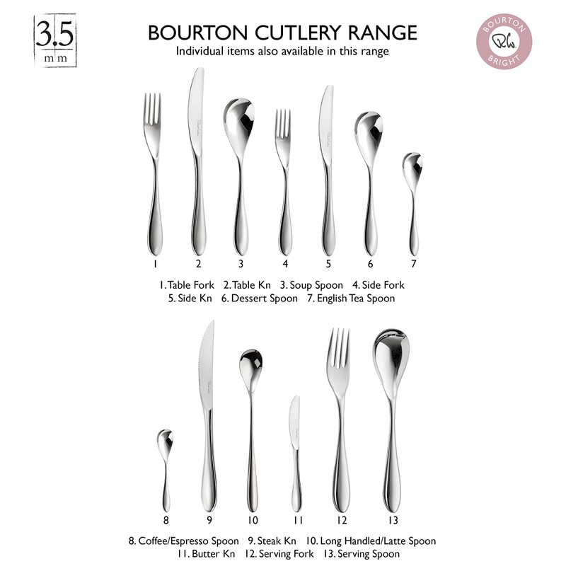 Robert Welch Bourton Bright, 7 Piece Cutlery Place Setting. Made