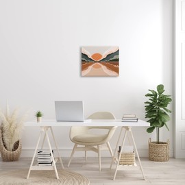 Stupell Industries Misty Sunrise Geometric Green Mountain Lake Reflection, Designed by ROS Ruseva Canvas Wall Art, Orange