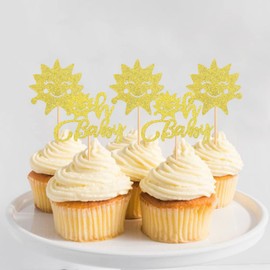 Keaziu - Juego de 24 piezas de decoración para cupcakes Sunshine Oh Baby con diseño de sol, sonrisa, sol, para bodas, compromisos, fiestas de cumpleaños