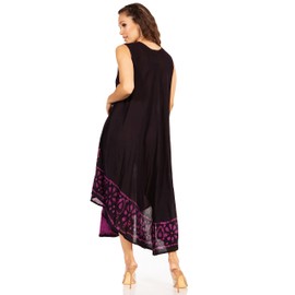 Sakkas A900 Batik Flower Caftan Tank Dress/Cover Up - Black/Purple - One Size