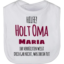 Geschenk mit Namen personalisiert by Shirtracer - Baby Bib - Grandmother - Help Holt Grandma - Gift for Birth Grandma, 2 White