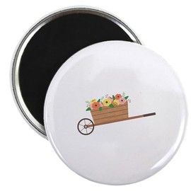 CafePress Flower Wheelbarrow Magnets 2.25" Round Magnet, Refrigerator Magnet