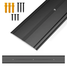 Orechic 36" L x 4" W Aluminum Floor Transition Strip Metal Door Threshold, 0.1" H Flat Profile for Carpet Vinyl Wood Tile Concrete Flooring Gaps, Modern Doorway Protector Decoration(Black,1pcs)
