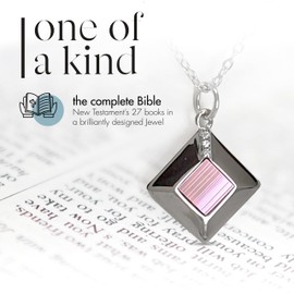 Sterling Silver Nano Bible Necklace: World's Smallest New Testament Pendant For Her - Engraved with 27 Books Using Nano Technology. A Unique, Elegant and creative Valentine's day Gift for Women and