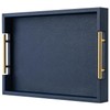 Navy Blue Faux Leather Serving Coffee Tray with Gold Handles,Rectangle