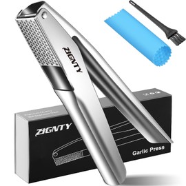 ZIGNTY Garlic Press Stainless Steel，Professional Garlic Mincer Tool No Need to Peel，Dual Lever-Assisted Garlic Masher with Large Chamber，High Effective Garlic Crusher & Garlic Presser Dishwasher Safe