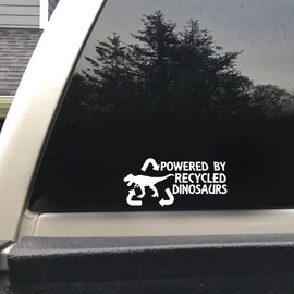 MAKTEM Powered by Recycled Dinosaurs Car Decal, T-Rex Car Bumper Sticker for Men Women Kids, Quote Letter Sticker with Cute Dinosaurs, 7 X 3 in