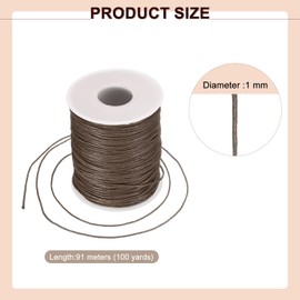 sourcing map Waxed Cotton Cord 1mm 100 Yards Brown Wax String Beading Thread Round Smooth for Bracelet Necklace Beads DIY Crafts Jewelry Making Macrame Supply