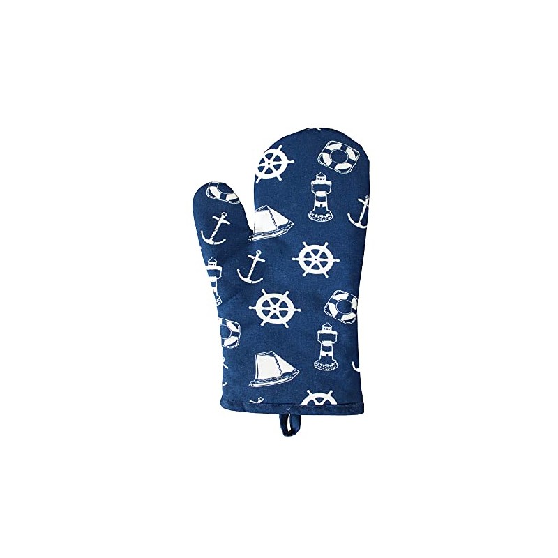 Sea-Club Oven Glove - Maritime Kitchen Cotton Quilted Blue/White