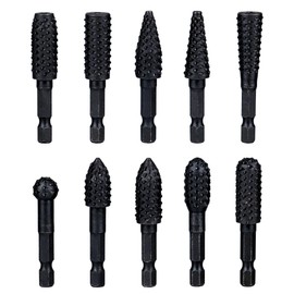 Treki Stubby Wood Rasp Set with 6.35 mm Hex Shank Milling Cutter Wood Rasp for Drill, Profile Rasp for Wood Milling Attachment Wood Cutter for Drill for Carving Engraving Pack of 10