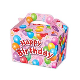 MustBeBonkers Happy Birthday Food Boxes Picnic Carry Meal Box Birthday Party Bag Plate (5 Boxes, Pink Box)