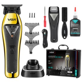 VGR 994 Vector Motor Hair Trimmer for Men, 10000 RPM Professional Hair Clippers Beard Trimmer, DLC T Blade Trimmers for Barbers, Cordless Zero Gapped Line Up Clippers with Metal Body, Travel Case