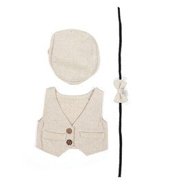 Bebé recién nacido Accesorios de fotografía Sombrero de caballero Pajarita de punto Fotografía de vestuario Ropa Gorra plana(Beige)