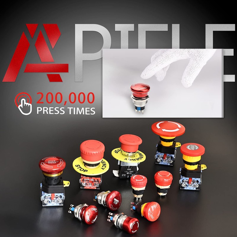 APIELE 22mm Metal Emergency Stop Push Button Swicth Latching 12V-250V