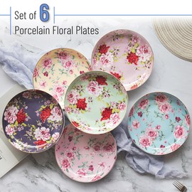 BTaT- Porcelain Floral Plates with Gift Box, 8-Inch, Set of 6, Deep Plates, Royal Dessert Plates, Appetizer Plates, Floral Plates, Salad Plates, Small Plates Set, Small Dishes, Dinnerware