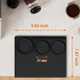 Dacthuw Espresso Tamping Mat, Silicone Coffee Tamping Mat with Three Grooved Sections Suitable for 51mm Tamper and Coffee Distributor, Espresso Accessories Tool for Baristas, Black