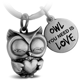 FABACH Owl Keyring Owly with Heart and Engraving - Cute Owl Keyring - Friendship and Love Lucky Charm Made of Metal for Women - Owl You Need is Love, Antique silver, Casual" or "Classic"