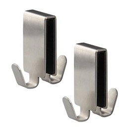 FACKELMANN Double Hooks for Glass Shower Screen TECNO, Stainless Steel Towel Rack, Coat Hook for Hanging in the Shower Door (Colour: Silver), Quantity: 2 Pieces