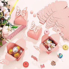 Mumusuki 50 Uds Cajas de Recuerdo de Mariposa Rosa para Niña, Cajas de Dulces de Mariposa para Baby Shower, Decoración para Fiesta, Boda, Cumpleaños