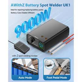 AWithZ 9000W Battery Spot Welder, Rotary Knob Operation 100 Gears Adjustable Foot Pedal Operated, 0.1-0.3mm Spot Welder with Dual Pulse Output, Portable Spot Welder for Making DIY Battery Packs (UK1)