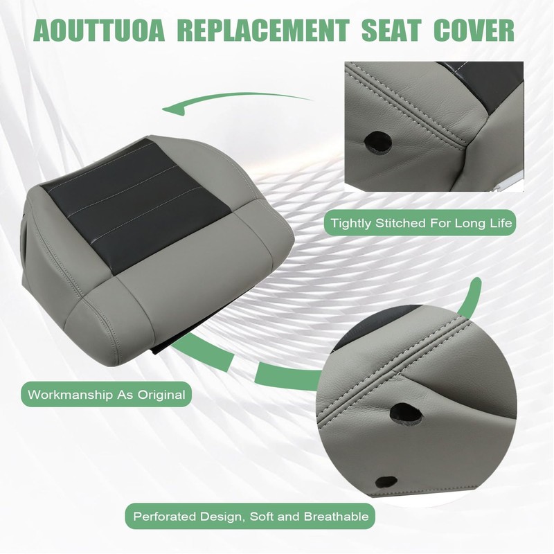 NLQR Driver Side Bottom Replacement Seat Cover Microfiber Leather Gray