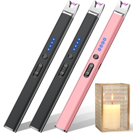 LcFun 3 Pack Candle Lighter Electric USB Rechargeable Plasma Arc Lighter with Safety Lock, Windproof Flameless Long Lighters for Candle, Grill, BBQ, Camping, Gas Stoves (2 Black, Rose Gold)