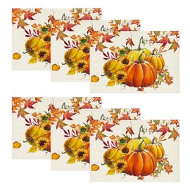 Artoid Mode - Juego de 6 manteles individuales con diseño de calabazas, hojas de arce y otoño, 12 x 18 pulgadas, para decoración de fiesta, cocina, comedor