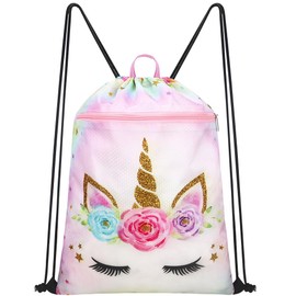 Luchike Drawstring Backpack for Kids - Girls Waterproof Swim Bag for Beach Girls Dance Travel Yoga Bag